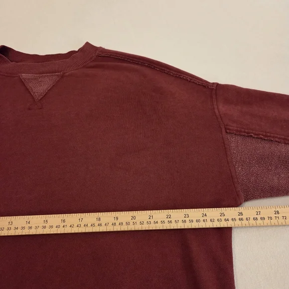 AERIE Big Chill Cherry Tart Textured Distressed Oversized Crewneck Sweatshirt XS - Picture 10 of 13